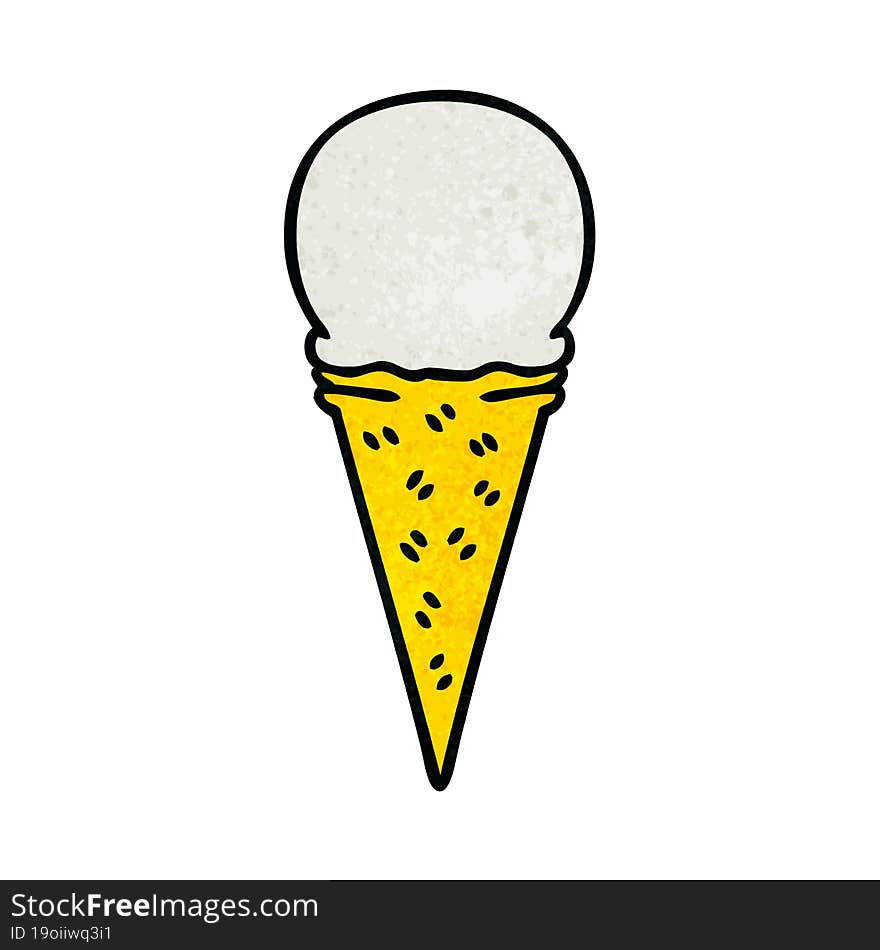 Quirky Hand Drawn Cartoon Vanilla Ice Cream Cone