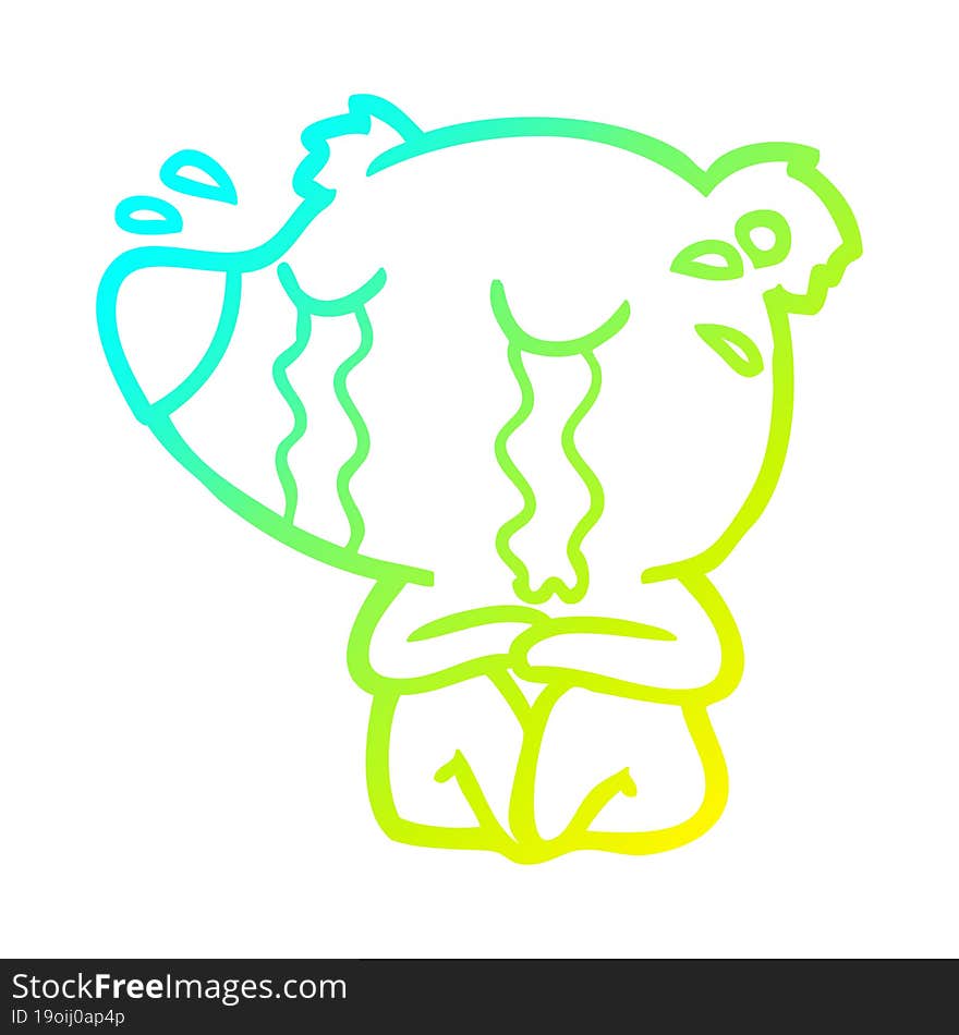 cold gradient line drawing of a cartoon crying bear