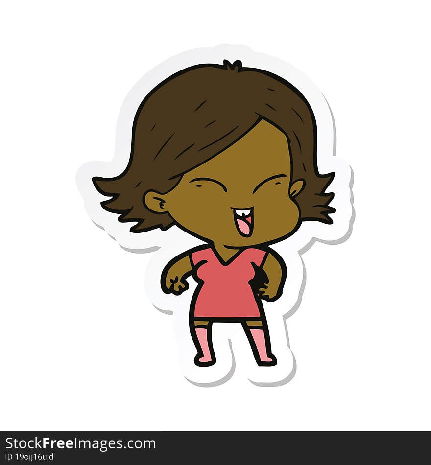 Sticker Of A Happy Cartoon Girl