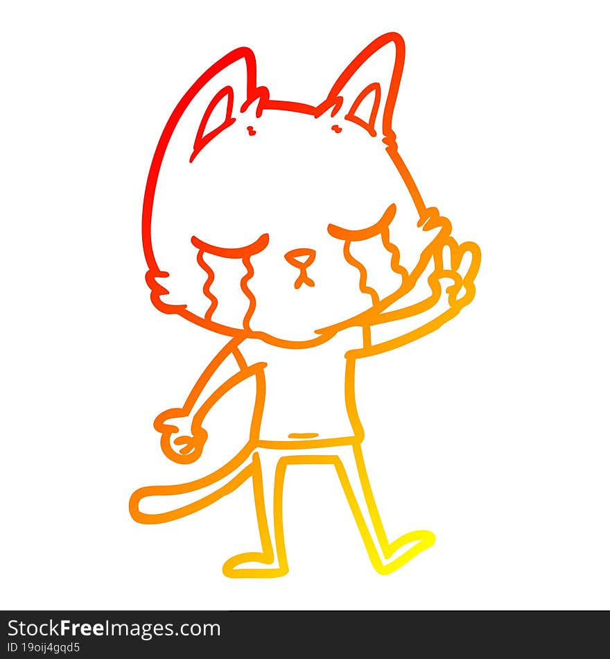 warm gradient line drawing crying cartoon cat