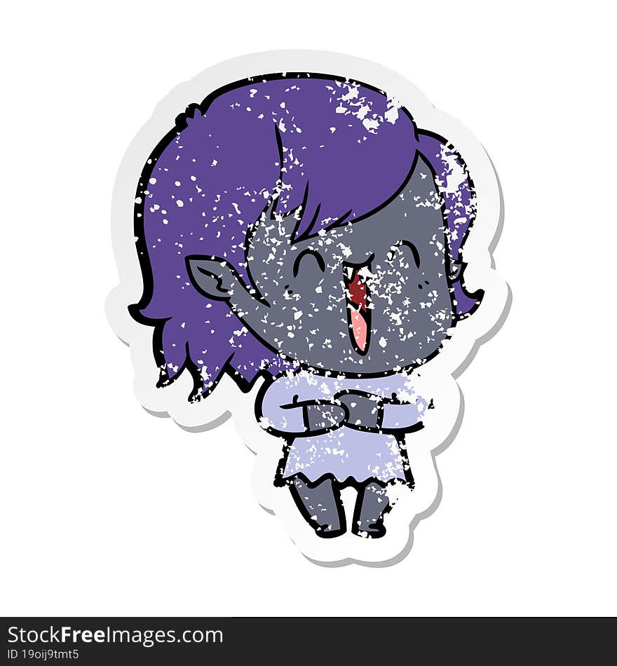 distressed sticker of a cute cartoon happy vampire girl