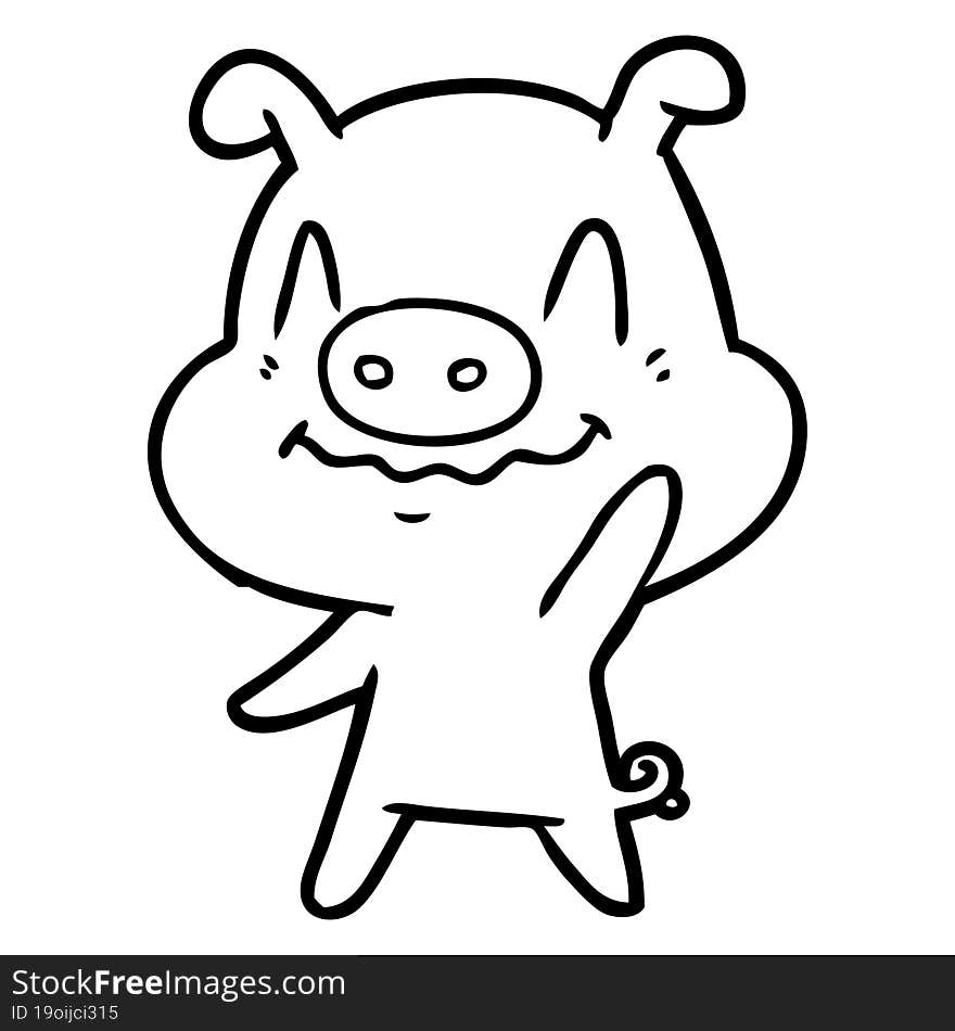 nervous cartoon pig waving. nervous cartoon pig waving