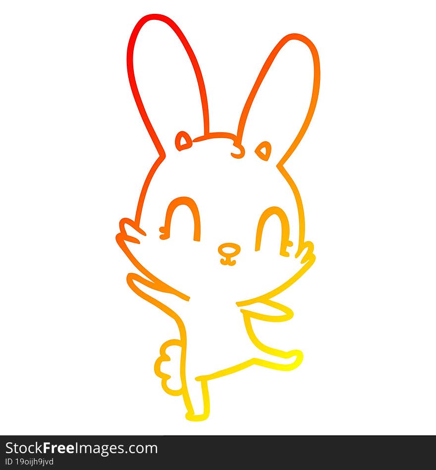 warm gradient line drawing of a cute cartoon rabbit dancing