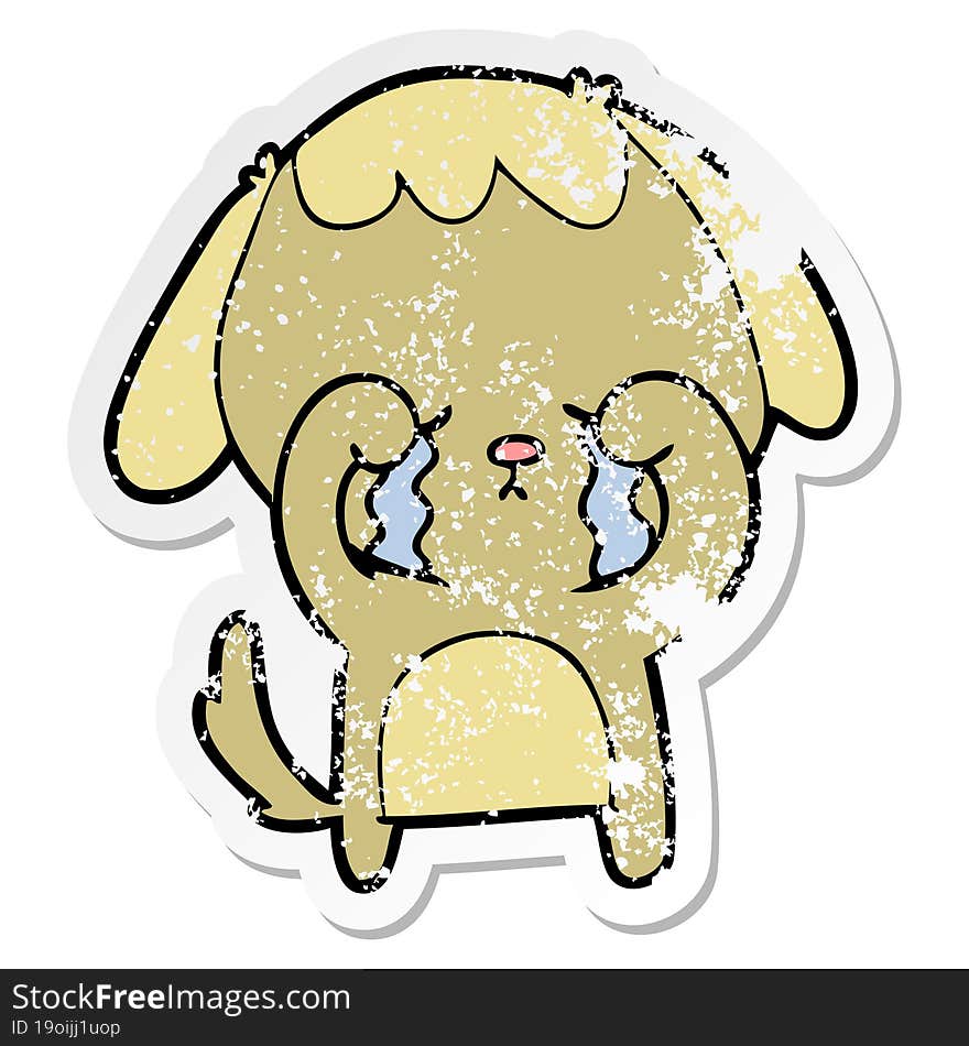 distressed sticker of a cartoon crying dog