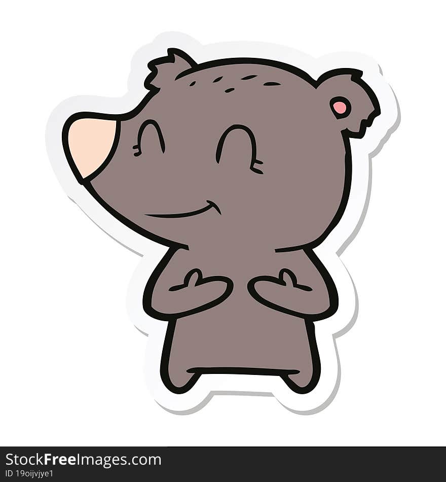 Sticker Of A Friendly Bear Cartoon