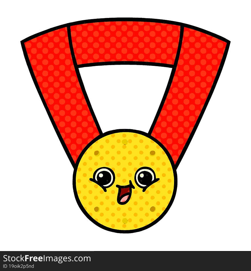 comic book style cartoon gold medal