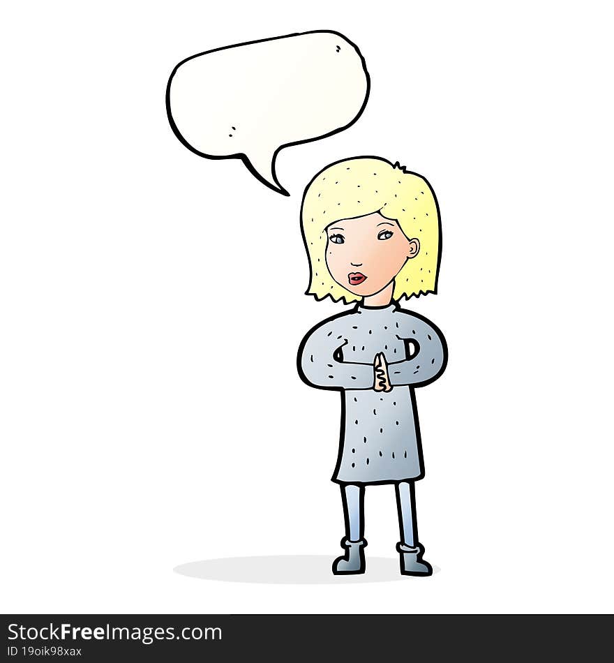 cartoon calm woman with speech bubble