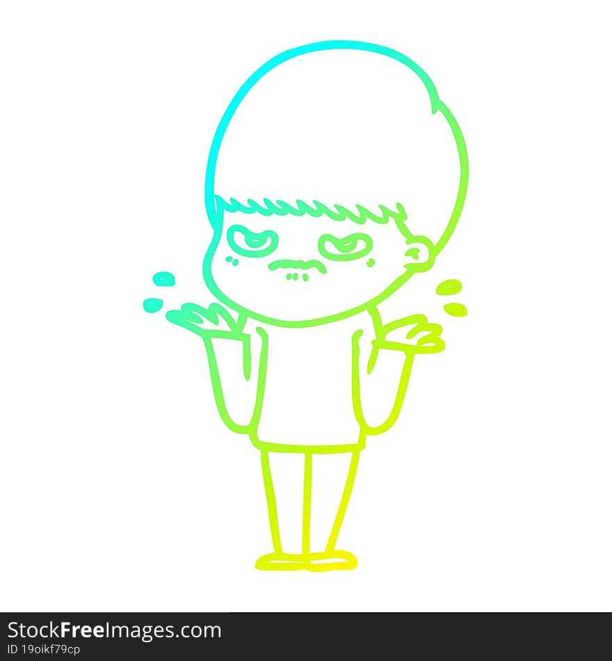 cold gradient line drawing annoyed cartoon boy