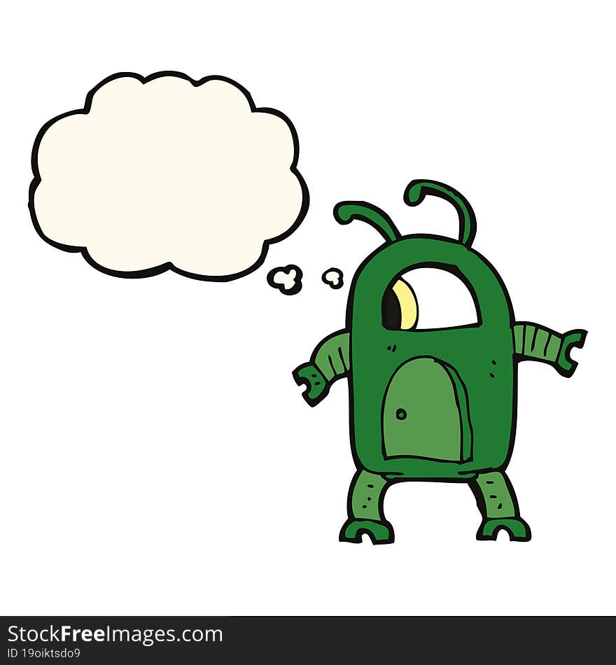 Cartoon Alien Robot With Thought Bubble