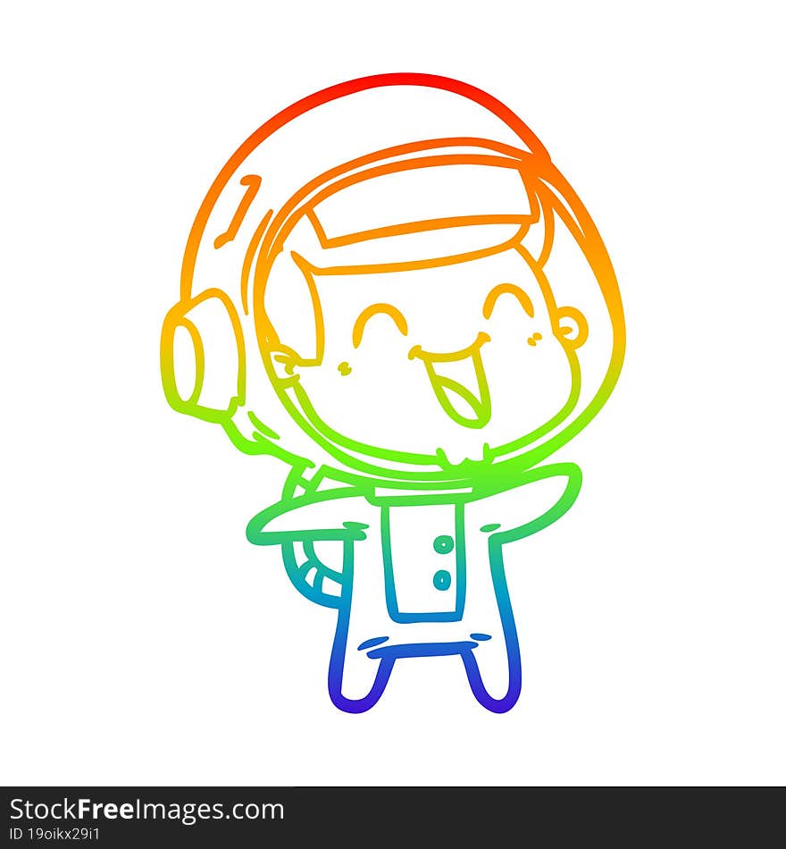 rainbow gradient line drawing of a happy cartoon astronaut