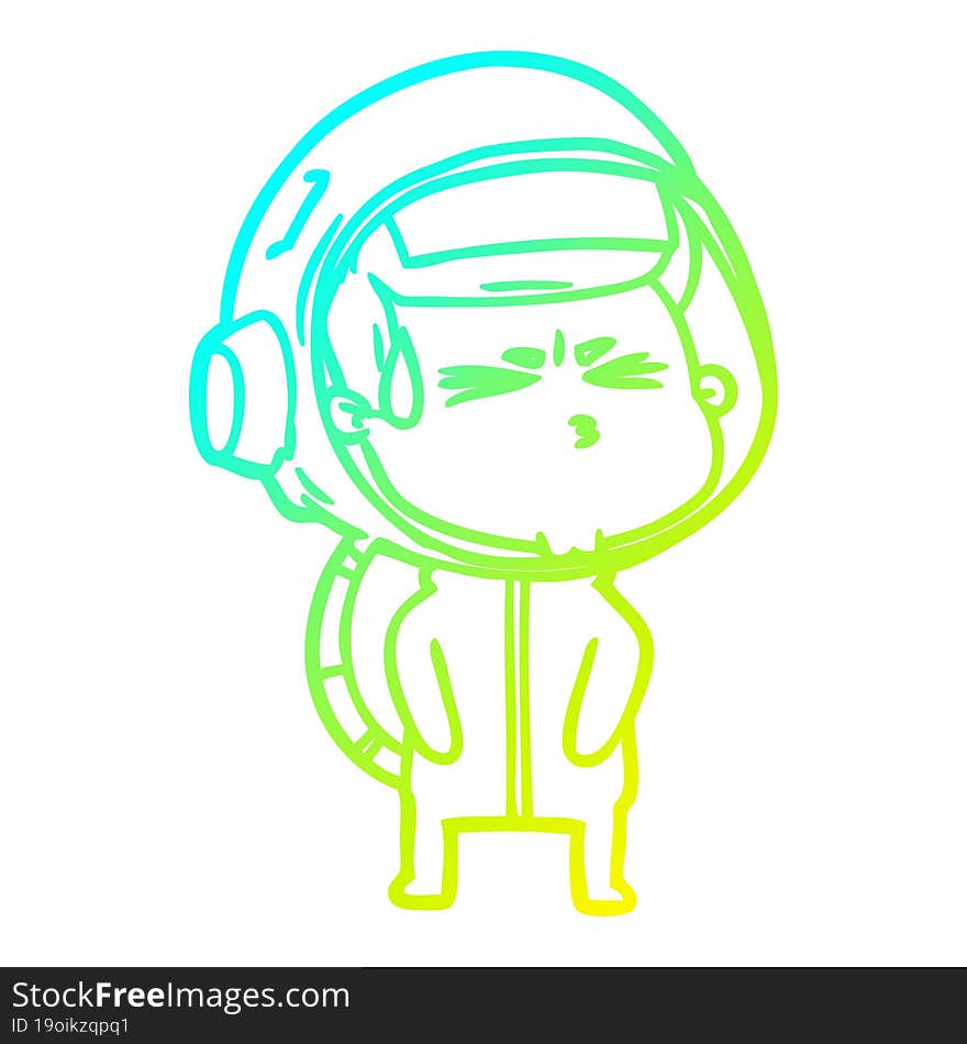 cold gradient line drawing cartoon stressed astronaut