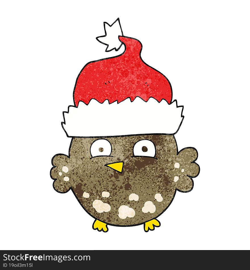 textured cartoon owl wearing christmas hat