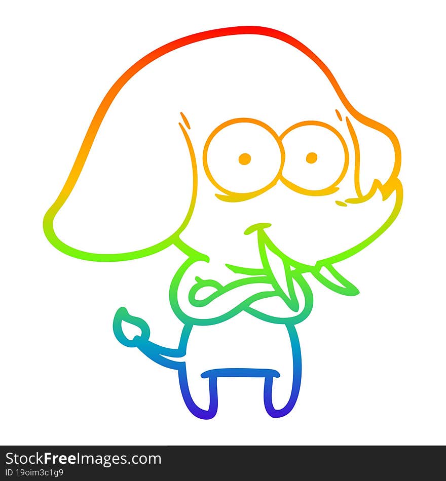 rainbow gradient line drawing happy cartoon elephant