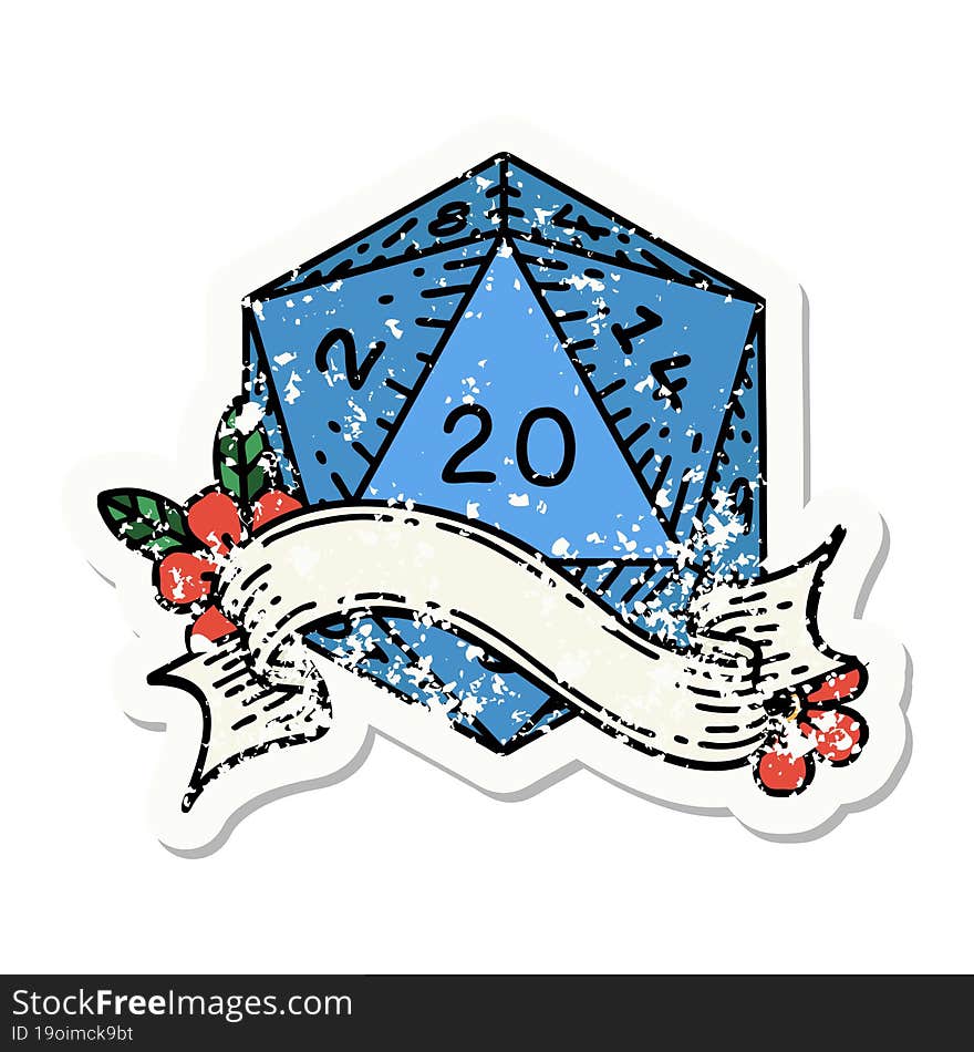 natural twenty D20 dice roll grunge sticker