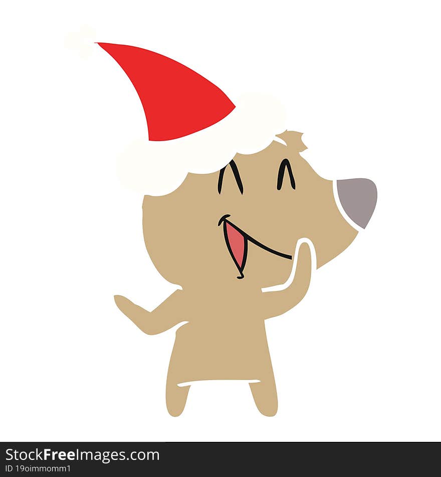 laughing bear flat color illustration of a wearing santa hat