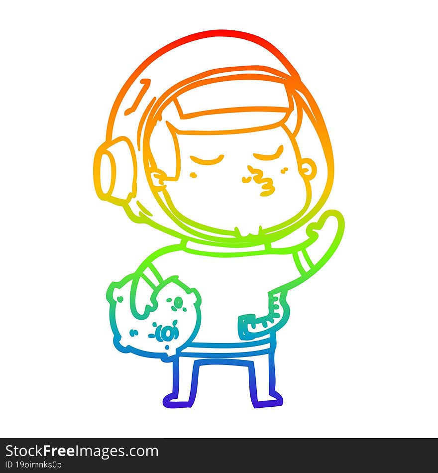 rainbow gradient line drawing cartoon confident astronaut