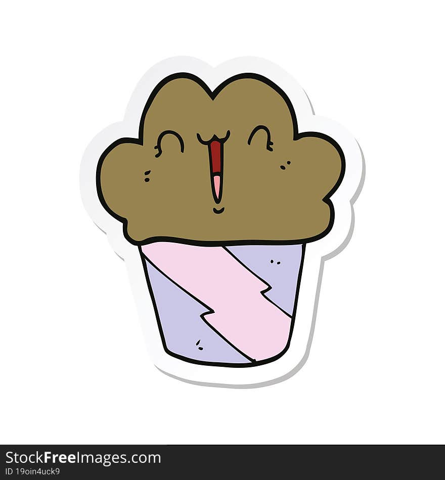 Sticker Of A Cartoon Cupcake With Face