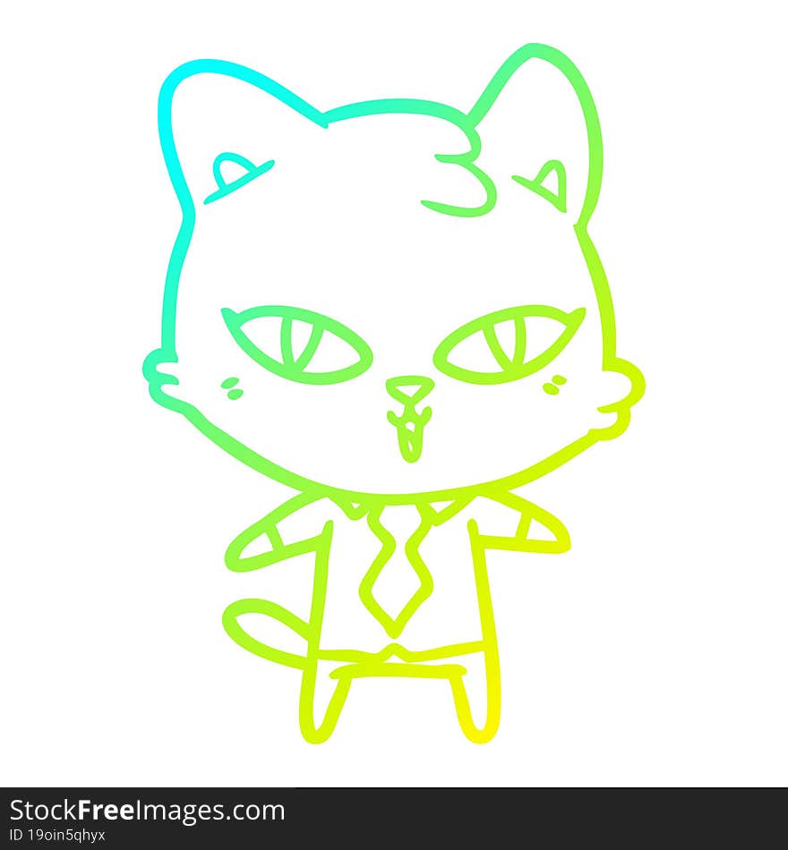 Cold Gradient Line Drawing Cartoon Cat