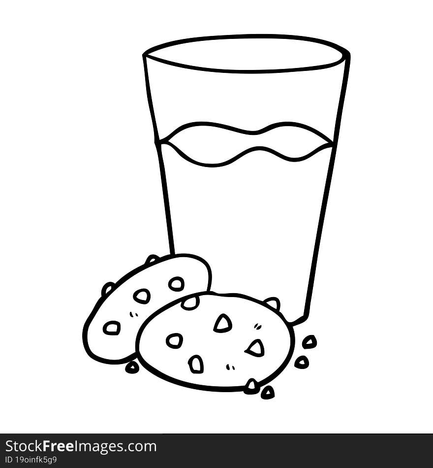 line drawing of a cookies and milk. line drawing of a cookies and milk