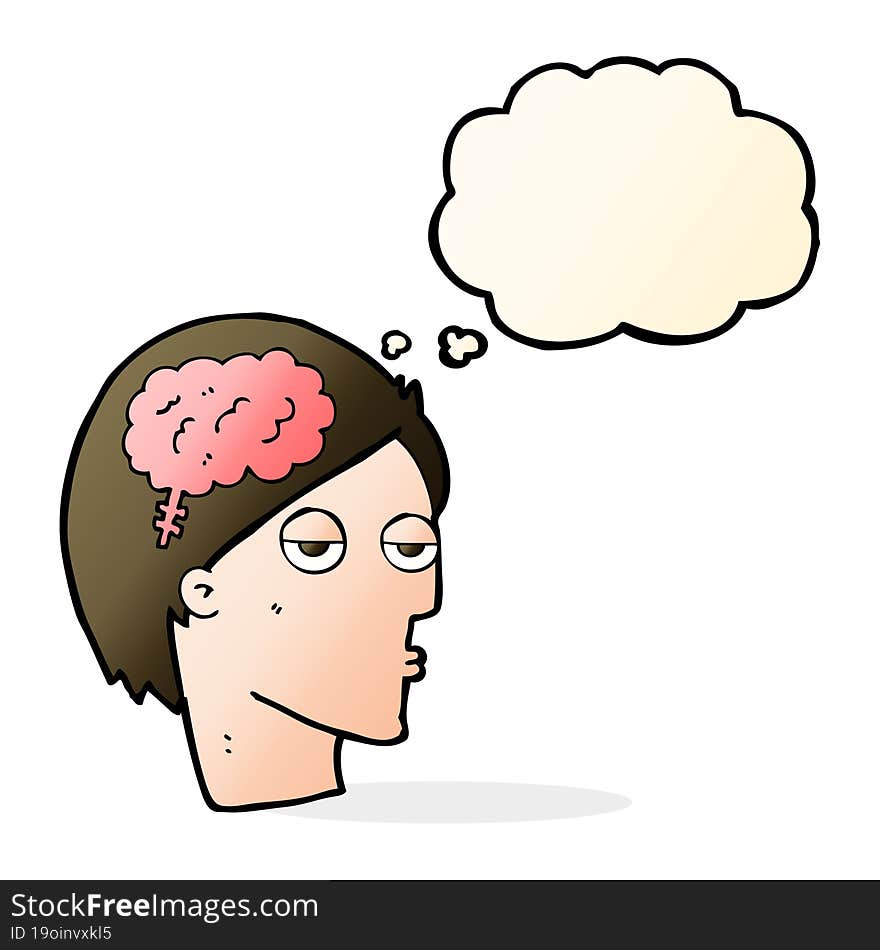 cartoon head with brain symbol with thought bubble