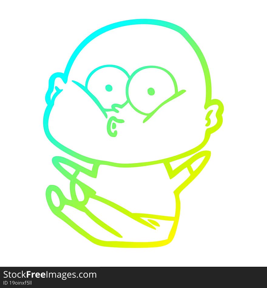 cold gradient line drawing cartoon bald man staring