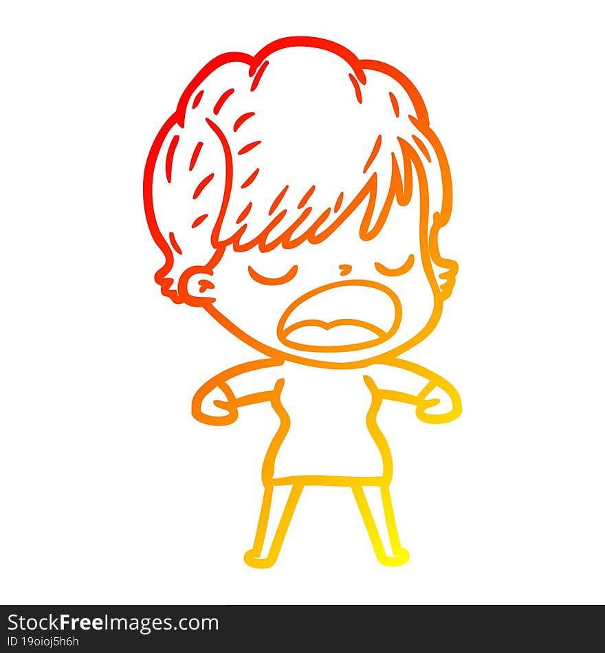 warm gradient line drawing cartoon woman talking