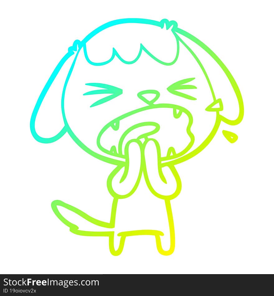 cold gradient line drawing of a cute cartoon dog barking