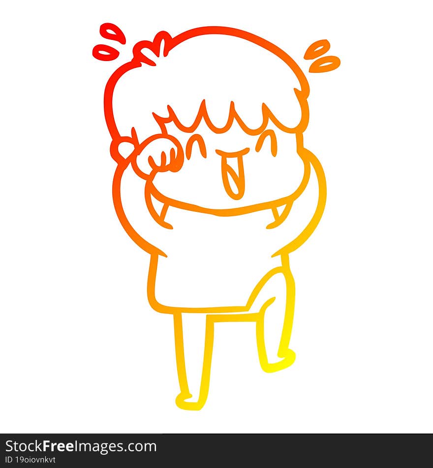 Warm Gradient Line Drawing Cartoon Laughing Boy