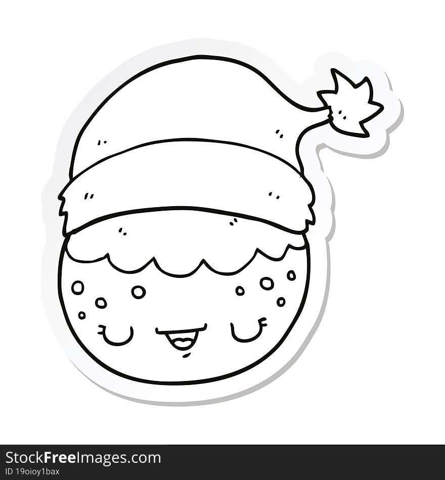 sticker of a cartoon christmas pudding wearing santa hat