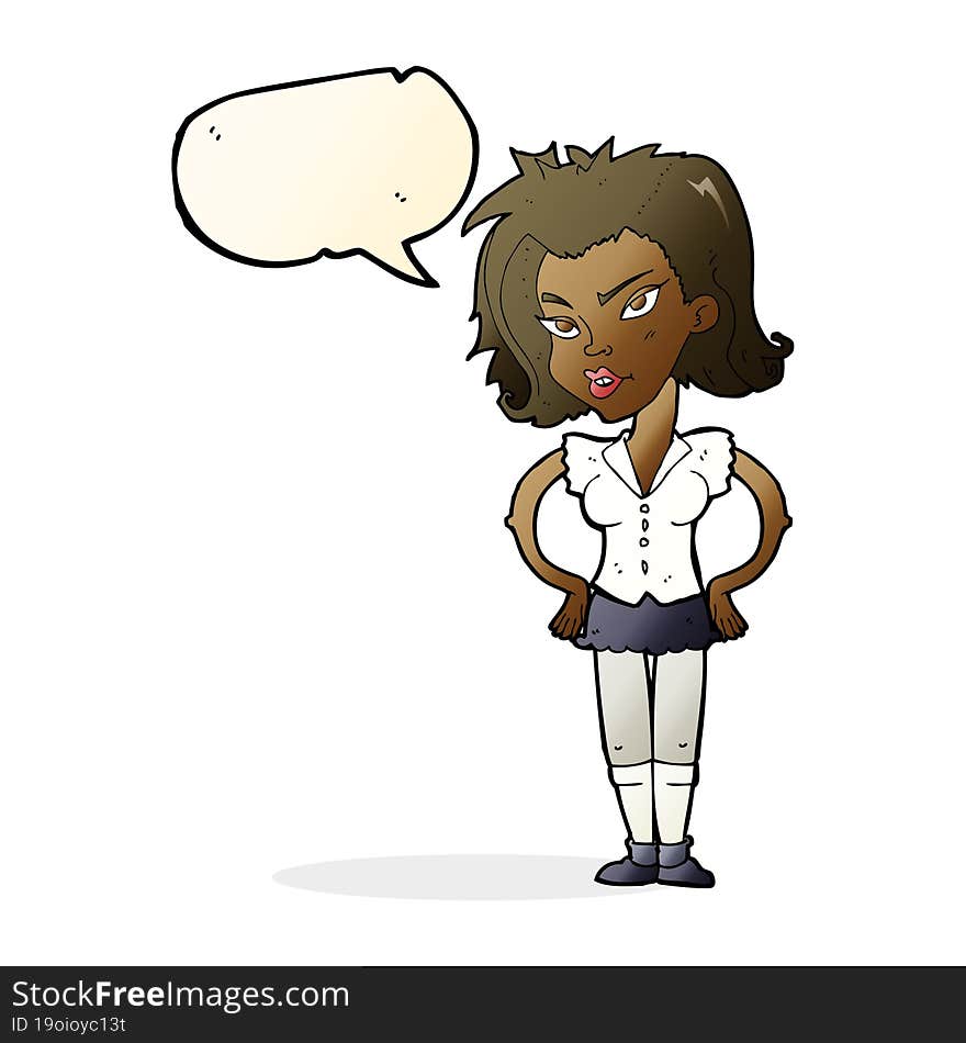 Cartoon Woman With Hands On Hips With Speech Bubble