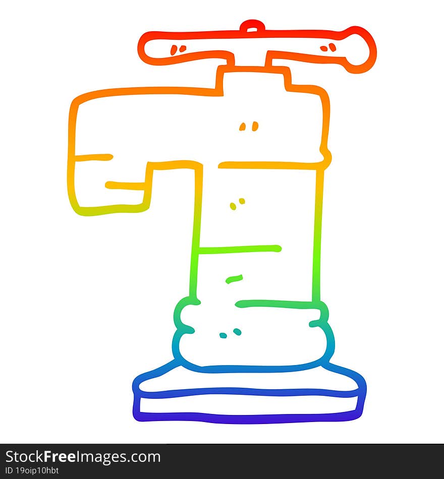 rainbow gradient line drawing of a cartoon gold plated faucet