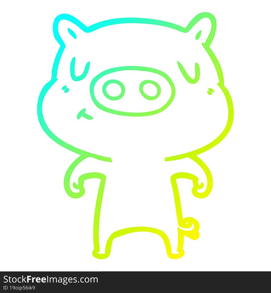 Cold Gradient Line Drawing Cartoon Content Pig