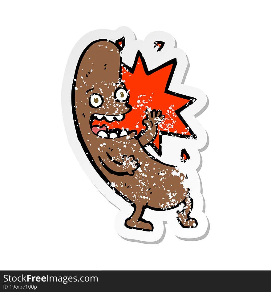 Retro Distressed Sticker Of A Cartoon Sausage