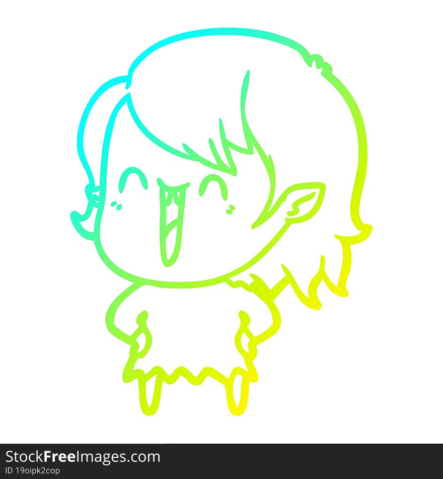 cold gradient line drawing cute cartoon happy vampire girl