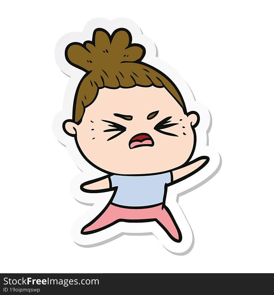 Sticker Of A Cartoon Angry Woman