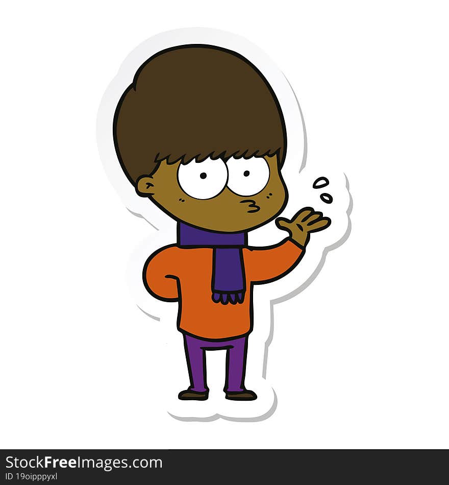 sticker of a nervous cartoon boy