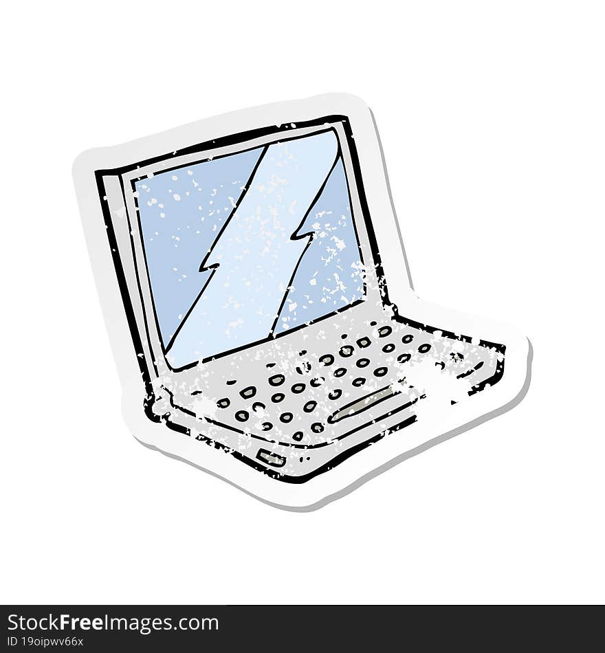 Retro Distressed Sticker Of A Cartoon Laptop Computer