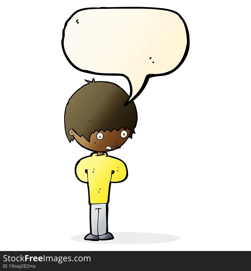 cartoon nervous boy with speech bubble