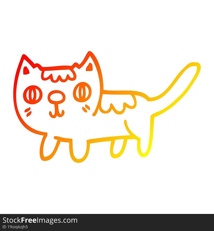 Warm Gradient Line Drawing Cartoon Little Cat