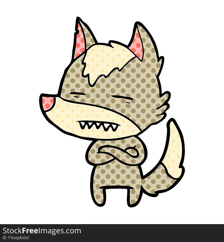 cartoon wolf showing teeth. cartoon wolf showing teeth