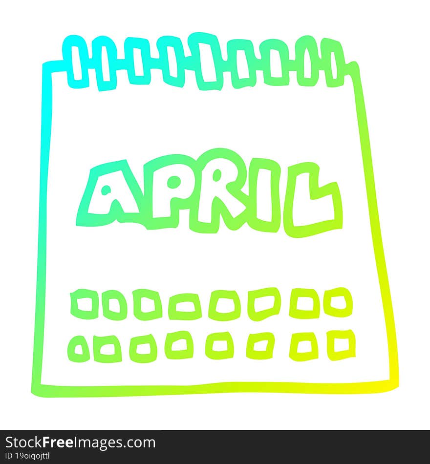 cold gradient line drawing cartoon calendar showing month of april