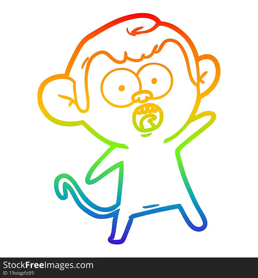 rainbow gradient line drawing cartoon shocked monkey