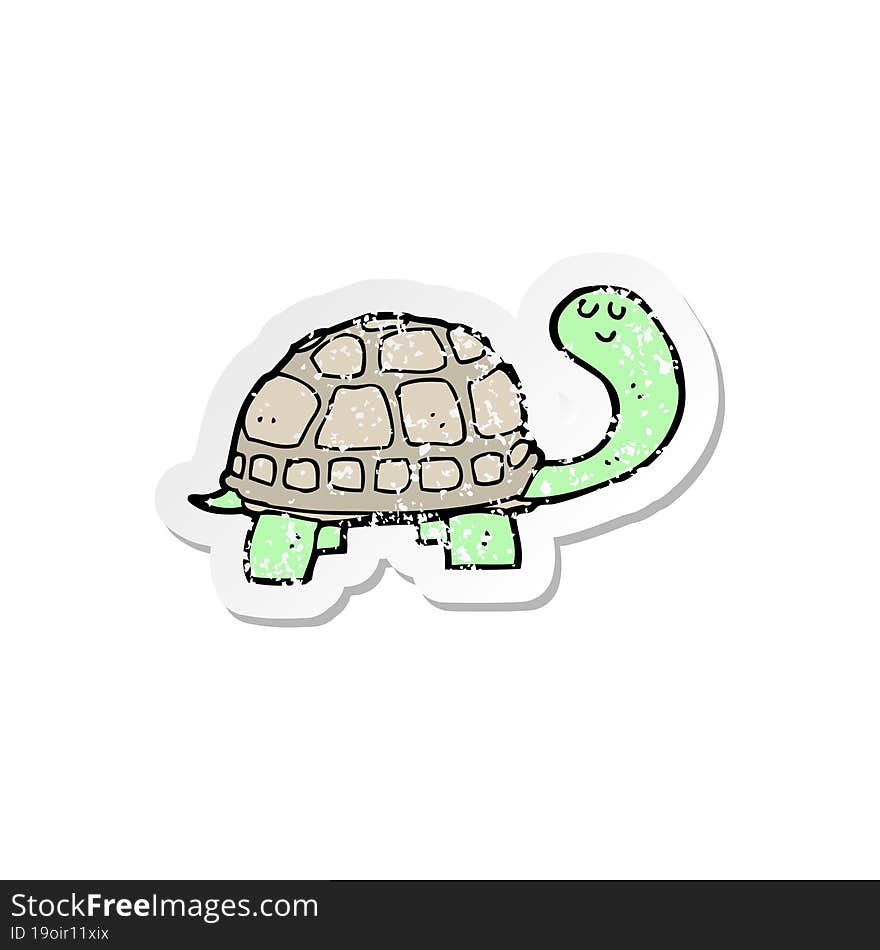 retro distressed sticker of a cartoon happy tortoise