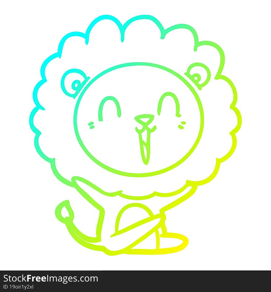 cold gradient line drawing of a laughing lion cartoon