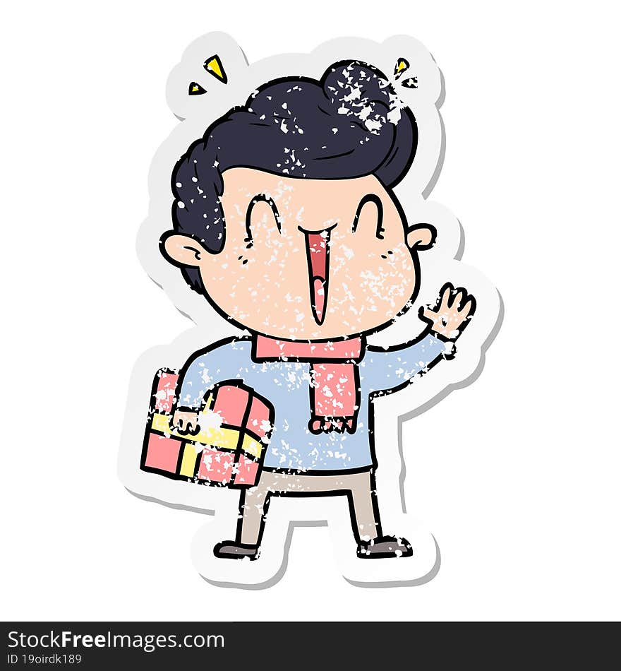 distressed sticker of a cartoon excited man