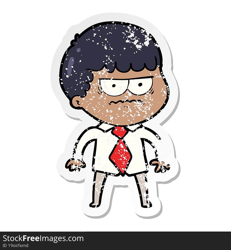 Distressed Sticker Of A Cartoon Annoyed Man