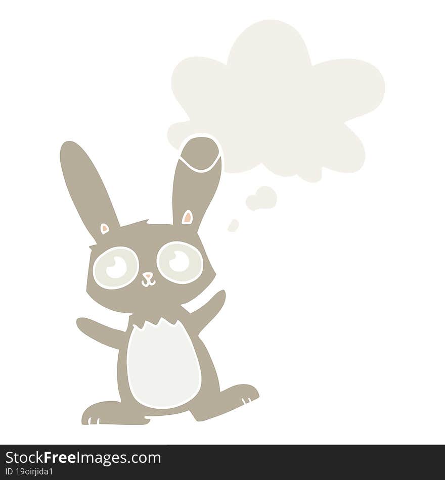 cute cartoon rabbit and thought bubble in retro style