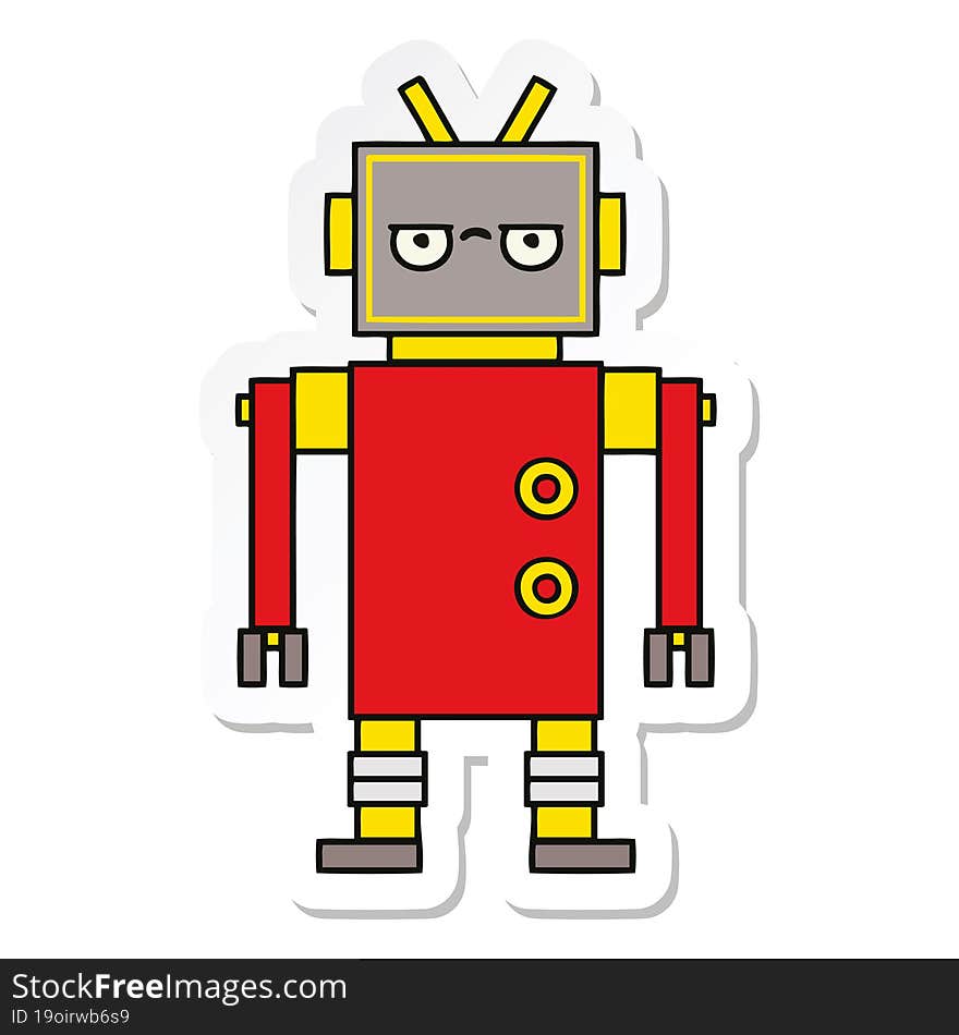 Sticker Of A Cute Cartoon Annoyed Robot