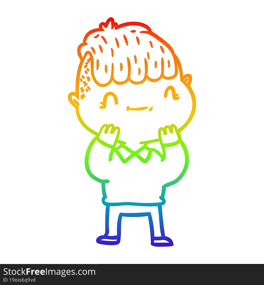 Rainbow Gradient Line Drawing Cartoon Friendly Boy