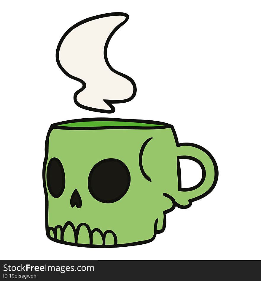 cartoon doodle of a skull mug